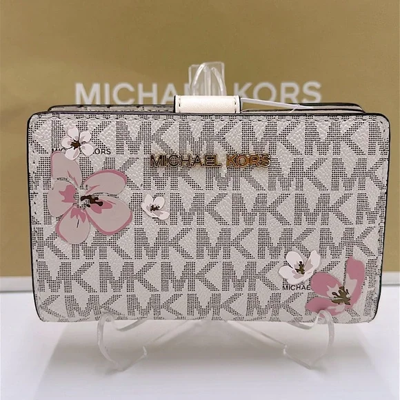 Michael Kors White and Pink Wallet with Butterfly Accents - Picture 1 of 16